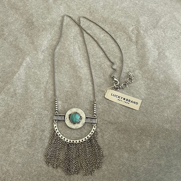 NWT Silver Tone Turquoise Fringe Pendant Necklace 22 + 2" - Picture 1 of 6